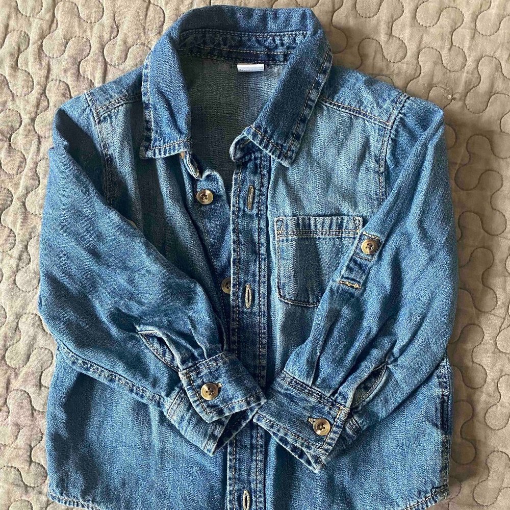 Denim Button Up Long Sleeve Shirt 2T Unisex Old Navy